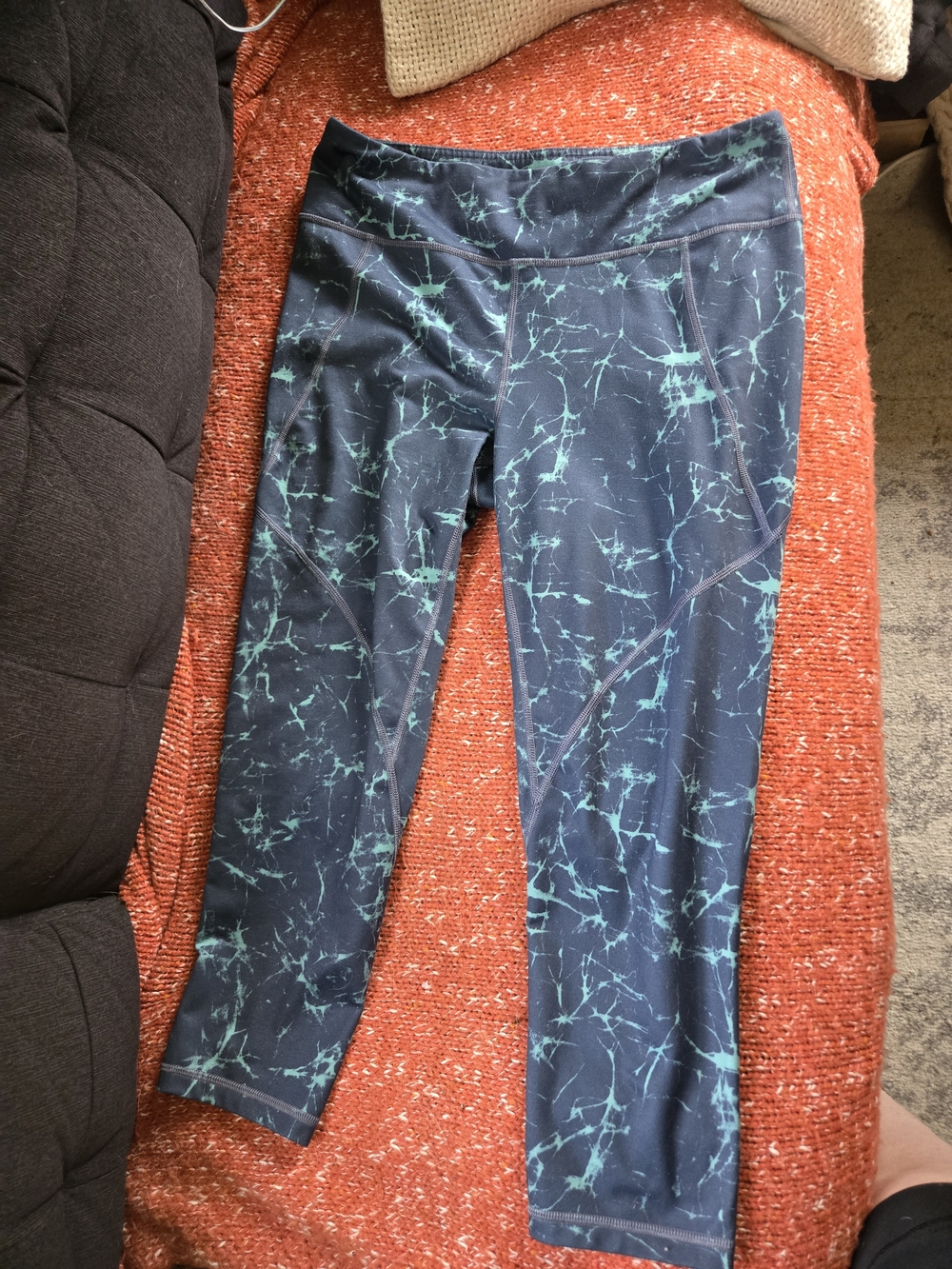 Patagonia Navy Leggings with Teal Marbled Print
